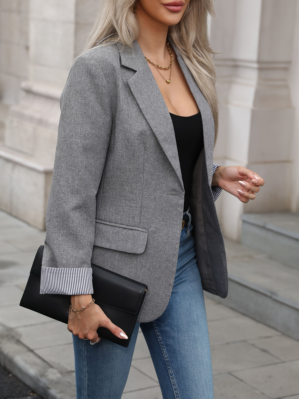 Blazer Casual Elegance – Manga Longa & Botão Único